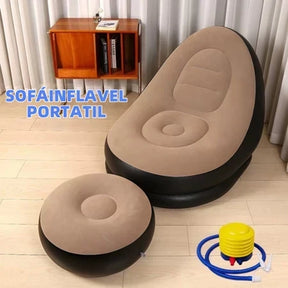 Sofá Inflável Portátil 3 em 1 com Bomba de Ar – Super Conforto com Toque Aveludado