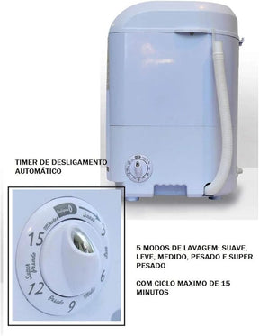 Mini Lavadora de Roupas Portátil 110v/220v Até 1,2kg de Roupas Com 5 Modos de Lavagem e Baixo Consumo de Energia e Água