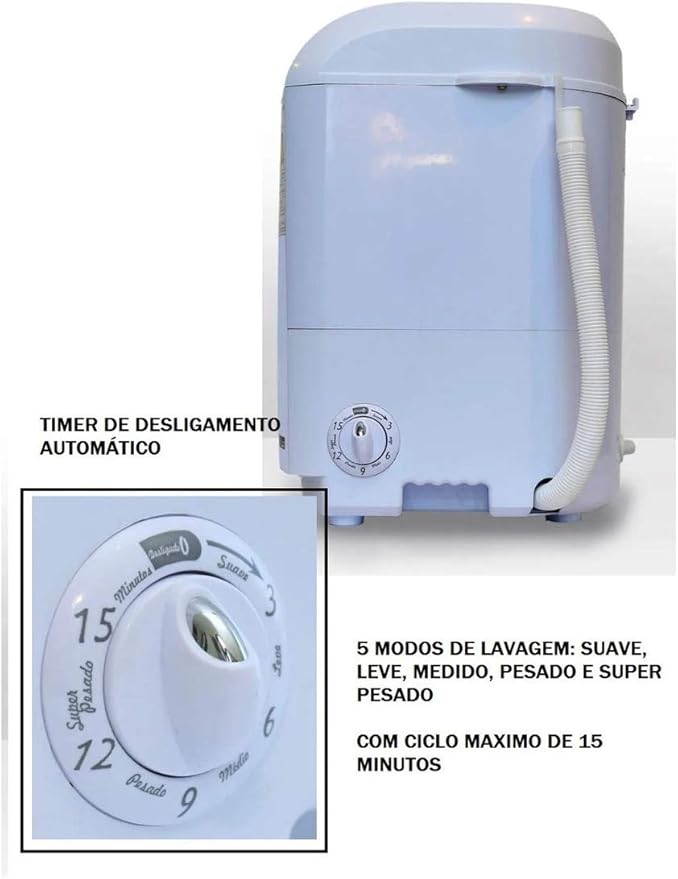 Mini Lavadora de Roupas Portátil 110v/220v Até 1,2kg de Roupas Com 5 Modos de Lavagem e Baixo Consumo de Energia e Água