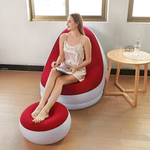 Sofá Inflável Portátil 3 em 1 com Bomba de Ar – Super Conforto com Toque Aveludado