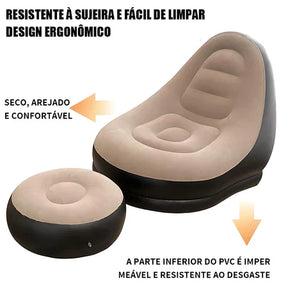 Sofá Inflável Portátil 3 em 1 com Bomba de Ar – Super Conforto com Toque Aveludado