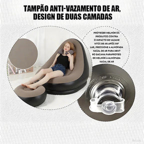 Sofá Inflável Portátil 3 em 1 com Bomba de Ar – Super Conforto com Toque Aveludado