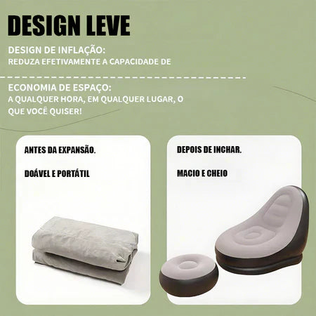 Sofá Inflável Portátil 3 em 1 com Bomba de Ar – Super Conforto com Toque Aveludado