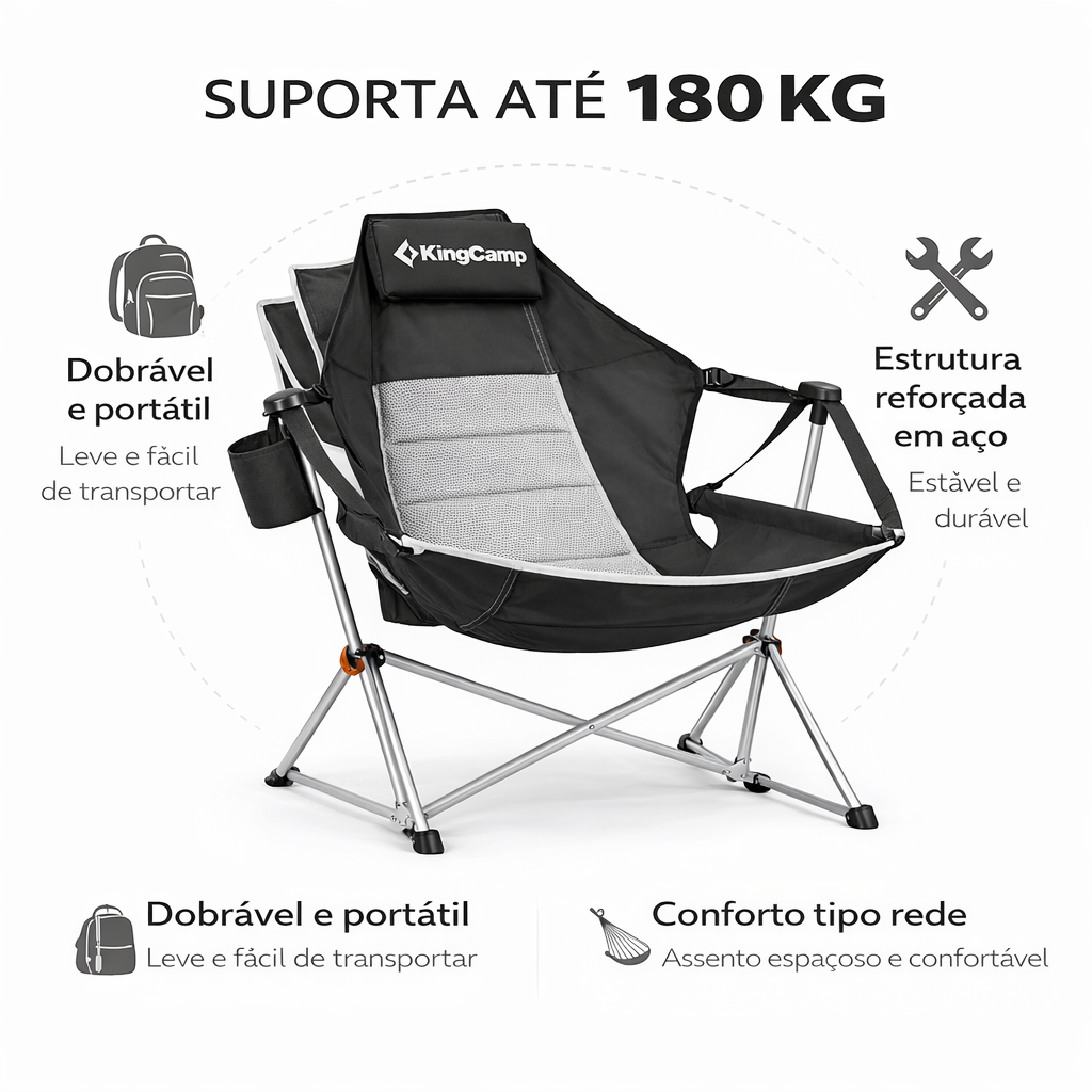 Cadeira de Balanço Portátil  Com Apoio Para os Pés–  Conforto Máximo em Qualquer Lugar - Suporta até 180kg + Bolsa Premium